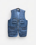 Men’s Vintage Denim Utility Vest – Multi-Pocket Casual Sleeveless Jacket