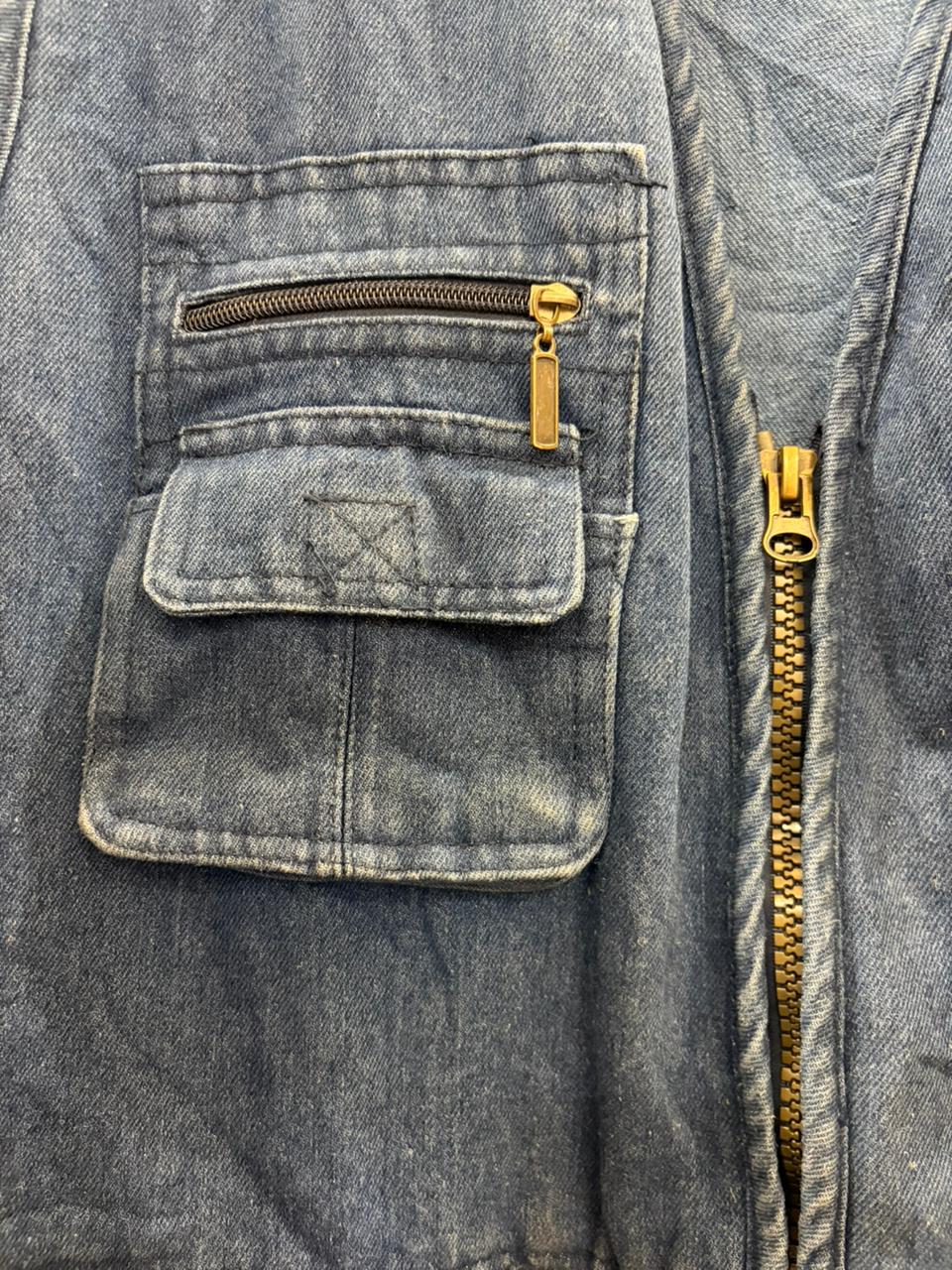 Men’s Vintage Denim Utility Vest – Multi-Pocket Casual Sleeveless Jacket